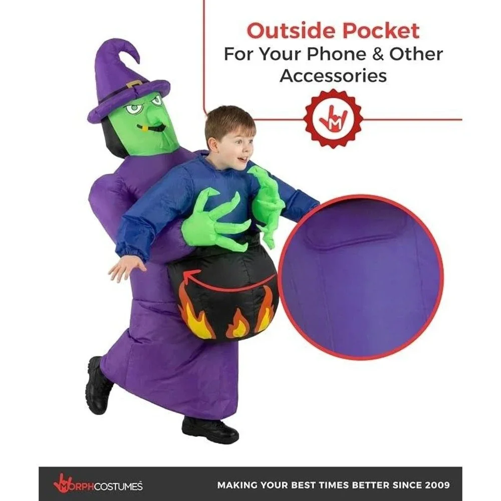 Inflatable Witch Cauldron Pick Me Up Costume Scary Halloween Morph Kids One Size